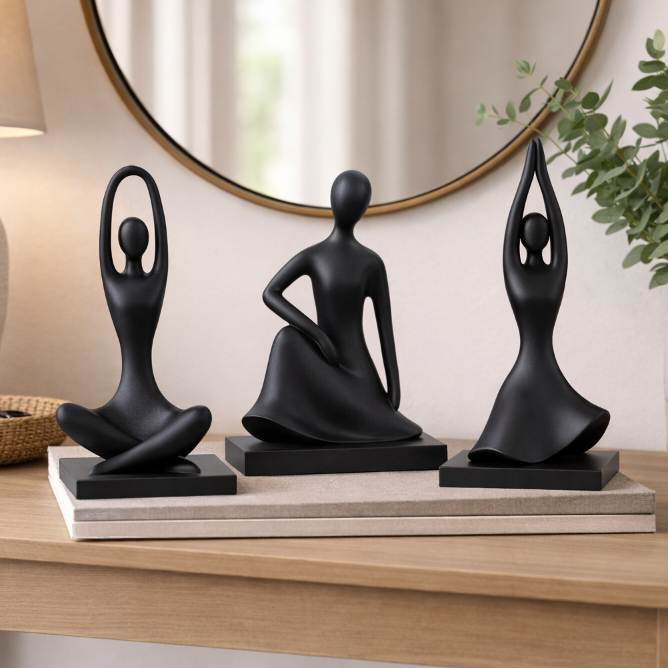 Imagem Kit Trio de Esculturas Decorativas Poses Harmonia Yoga Meditação Enfeite Minimalista Mesa Sala Luxo