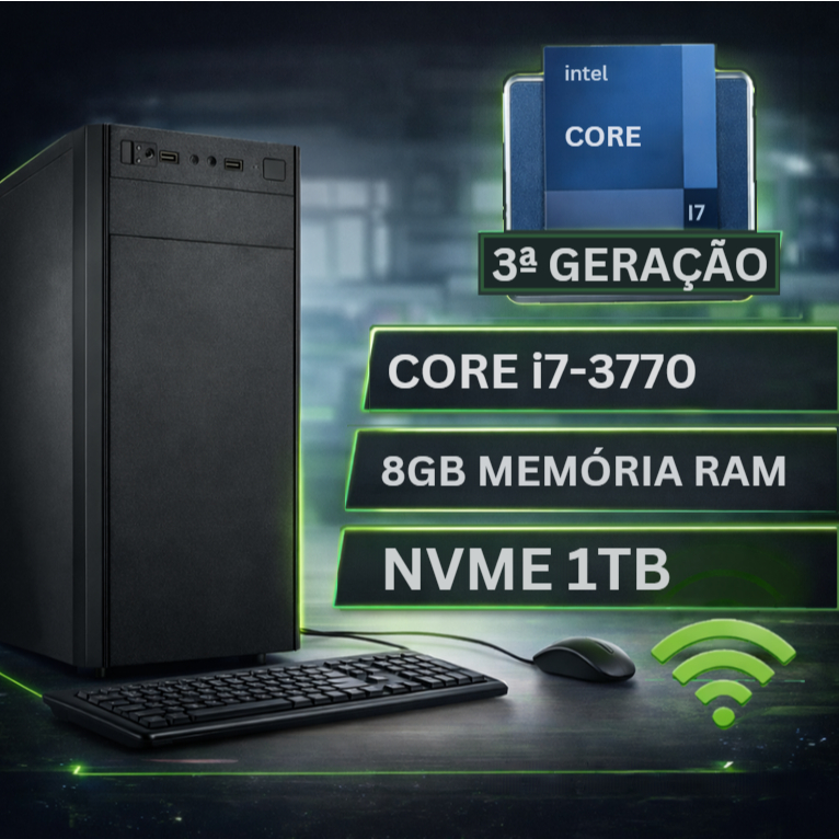 Computador Intel Core i7 - 8GB de RAM - SSD 1TB Nvme - Mouse - Teclado - Wi-Fi