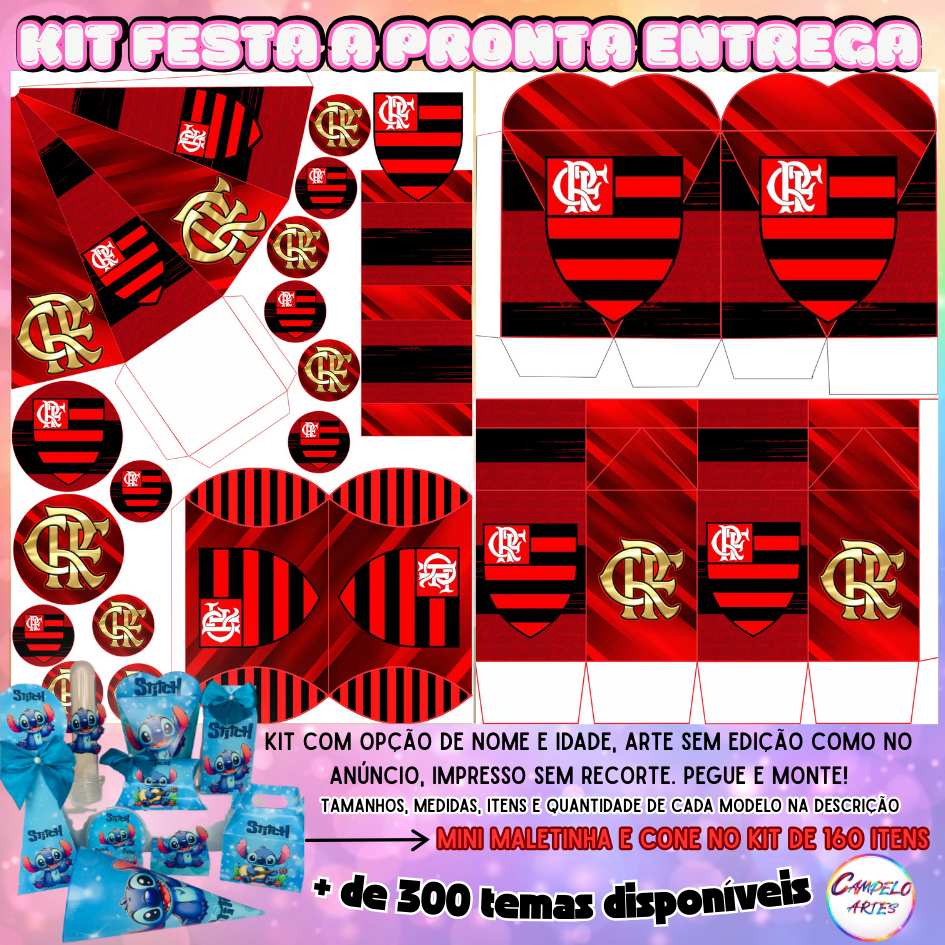 KIT COM 90 OU 160 ITENS/LEMBRANCINHAS (COM TAGS, APLIQUES E CAIXAS) (COM/SEM NOME) TEMA: FLAMENGO em Oferta na Shopee