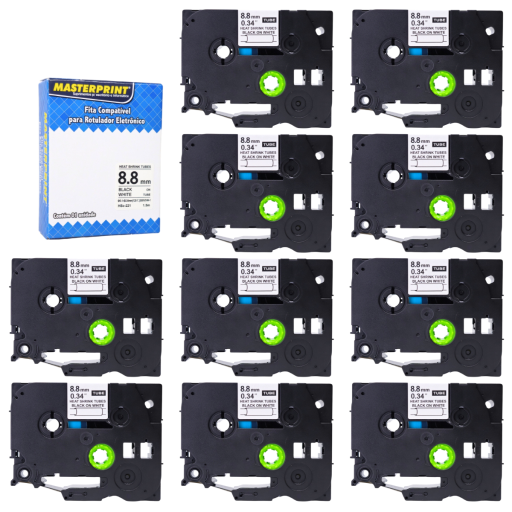 10 Fita Compatível HSC-221 HSE-221 HSC221 8.8mm 1.5m Tubo Termo Retrátil 2610 2700 2710 2730 2730VP 3600 7500 7600