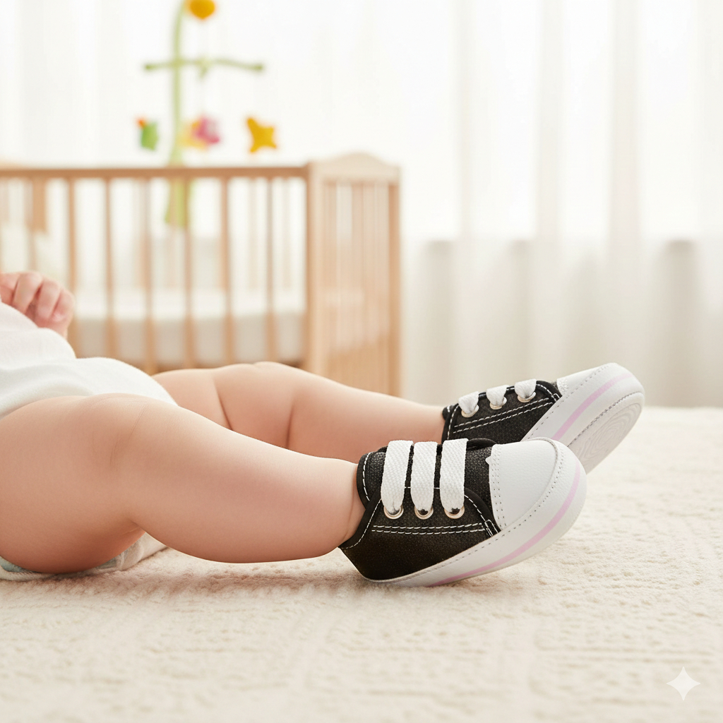 Sapatinho Confortável Tênis Bebê Até 1 ano Menina Branco Glitter Preto