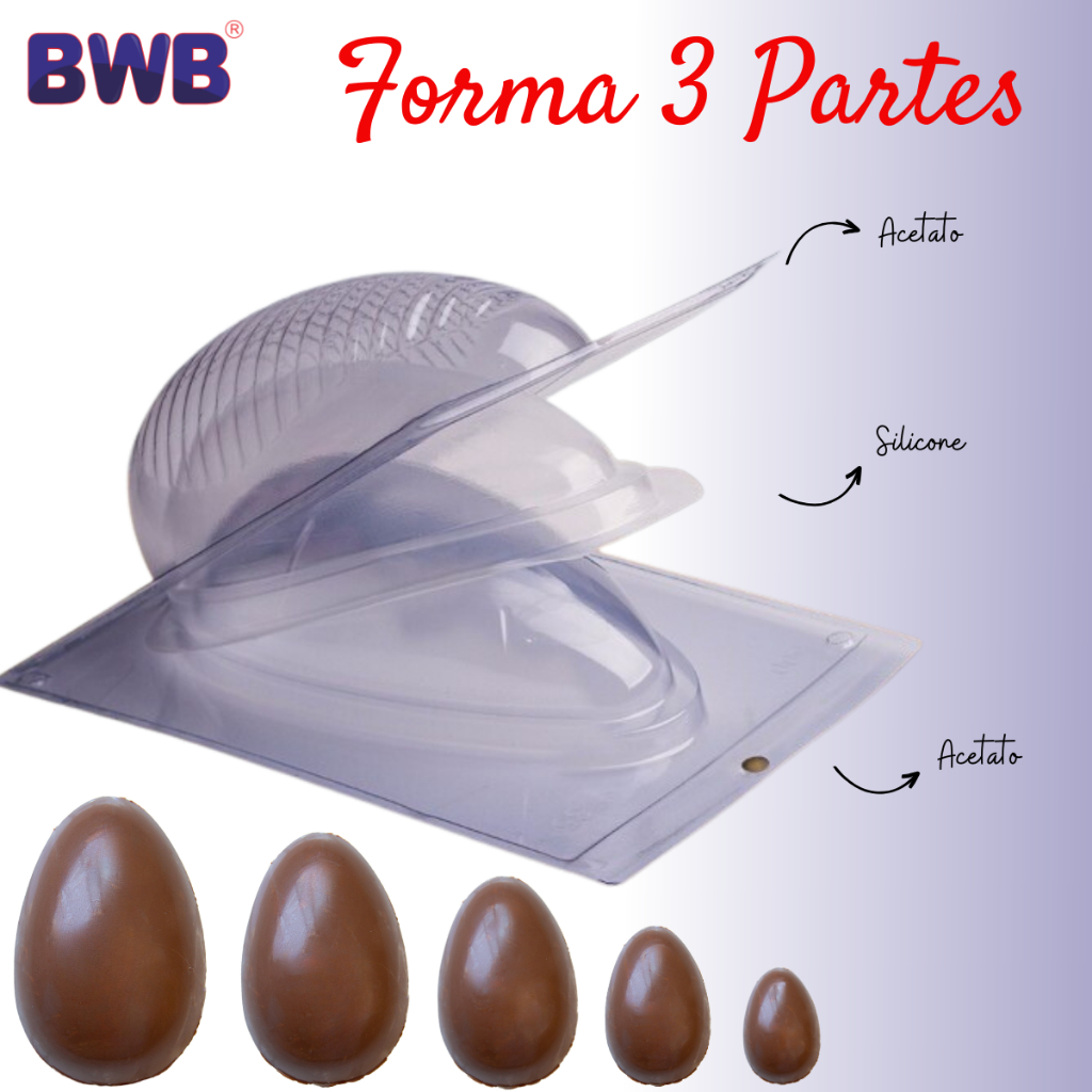 Forma Ovo Páscoa Chocolate 3 Partes Especial Semiprofissional Silicone BWB 50/100/150/250/350/500/750g Trufa Bombom em Oferta na Shopee