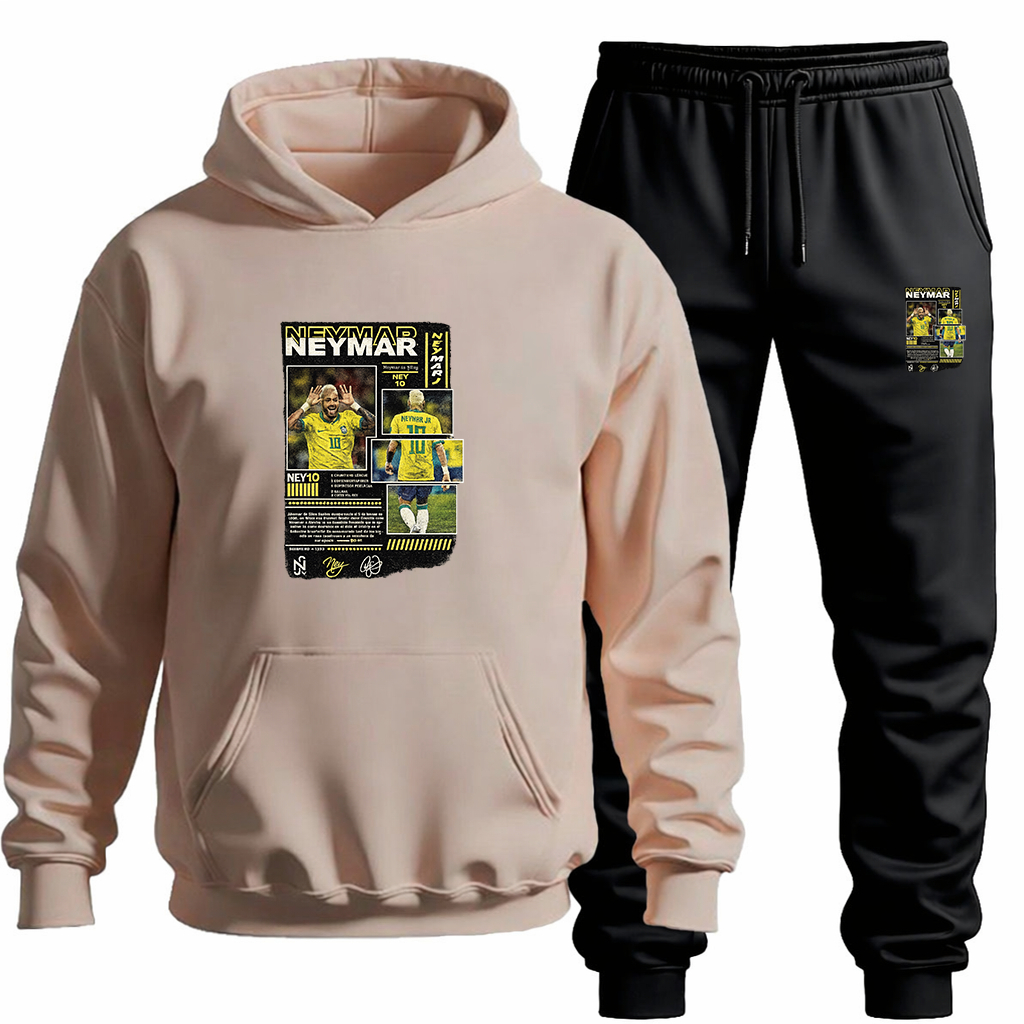 Conjunto Moletom Canguru+Calça Estampa Neymar Blusa Agasalho Flanelado Confortável Passeio Treino