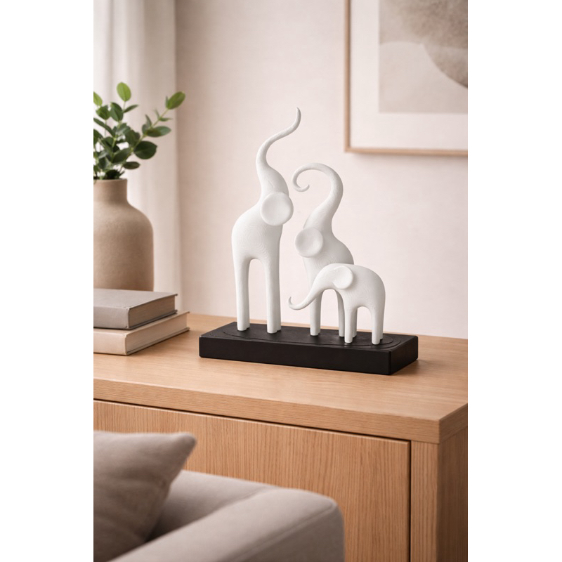 Escultura Família de Elefantes Decorativa Minimalista 15cm – Moderna para Sala e Aparador
