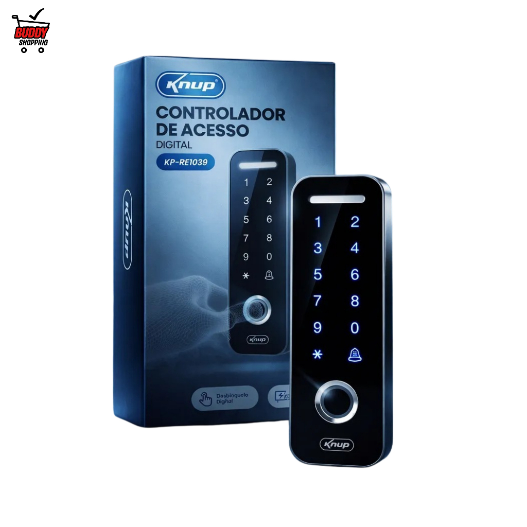 Controlador De Acesso Digital Kp1039 Compacto Knup Controlador De Acesso Preto Para Fechadura Elétrica