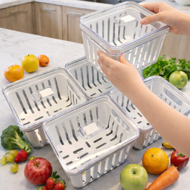 Organizador de Geladeira 3,8 Litros Cesto Com Tampa Multiuso Alimentos Verduras e Vegetais em Oferta na Shopee