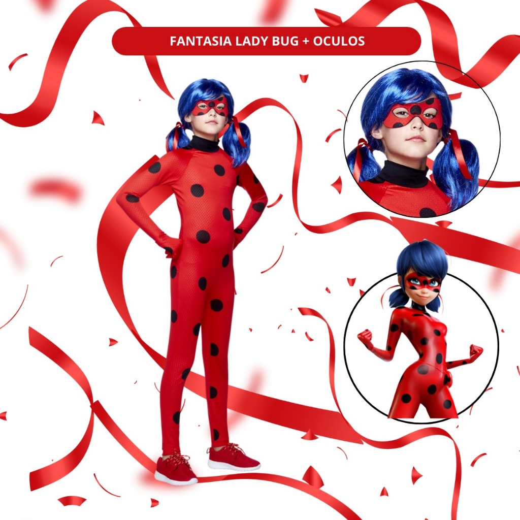 Fantasia Ladybug Original Infantil Festa Joaninha Luxo + Máscara