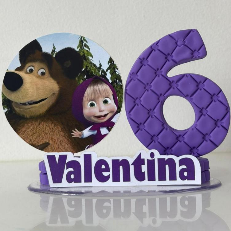 Decoração Festa / Vela Aniversário Biscuit / Topo de Bolo / Topo Masha e o Urso / Painel simples / Vela Com Nome