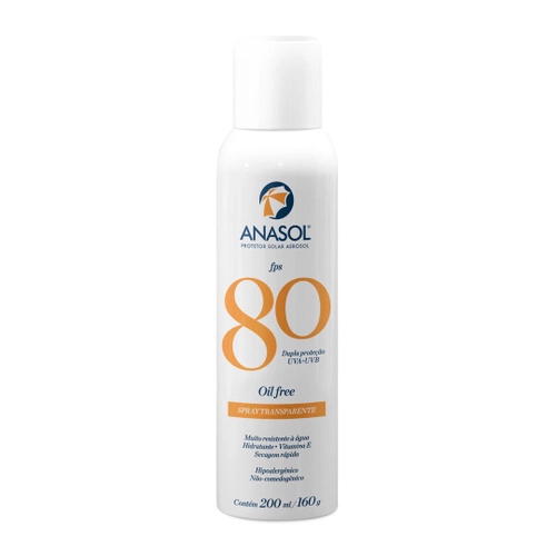 Protetor Solar Anasol Spray FPS 80 Oil Free Transparente 200ml/160g