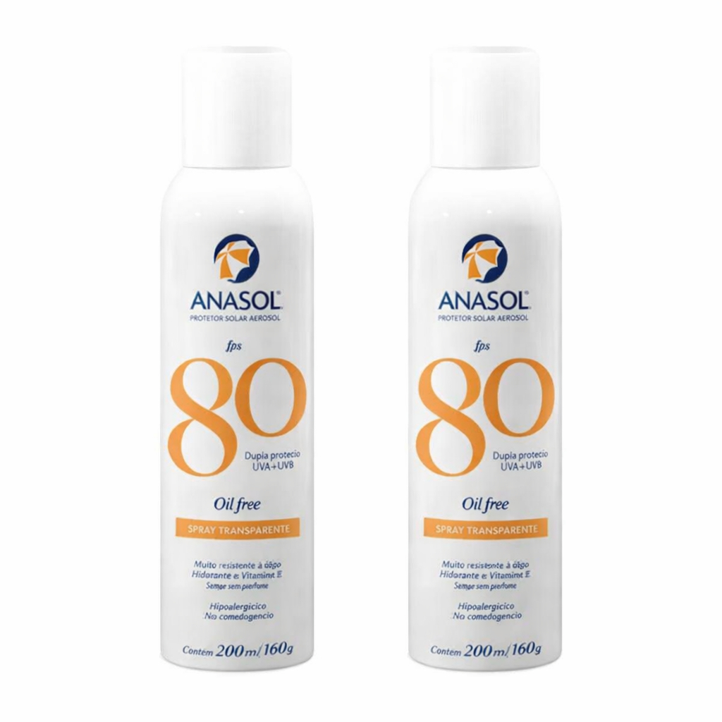 Kit 2 Protetor Solar Anasol Spray FPS 80 Oil Free Transparente 200ml/160g