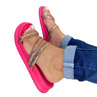 Sandália Feminina BirkenTiras Com Brilho Leve e Confortável em Oferta na Shopee