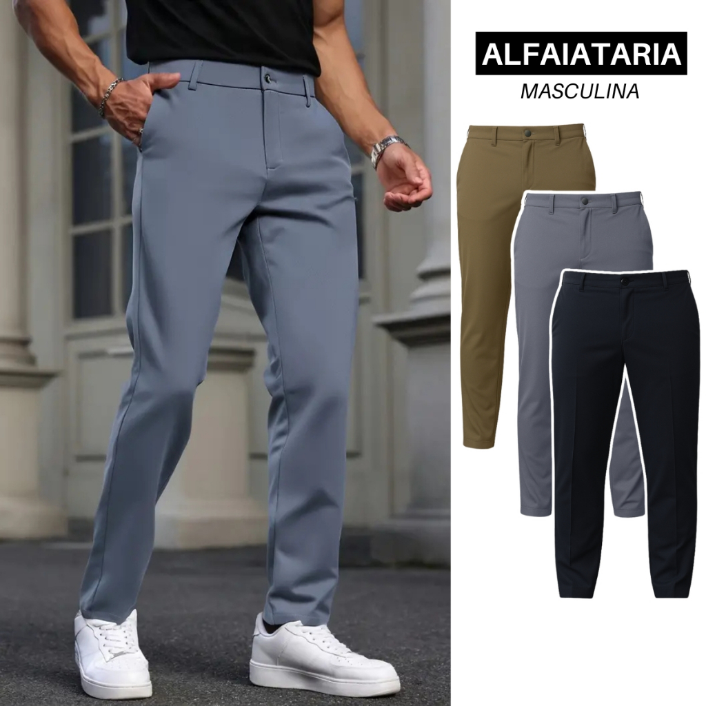 Calça Masculina Sport Fino Alfaiataria Social Preta Slim Com Bolso Embutido Elastano em Oferta na Shopee