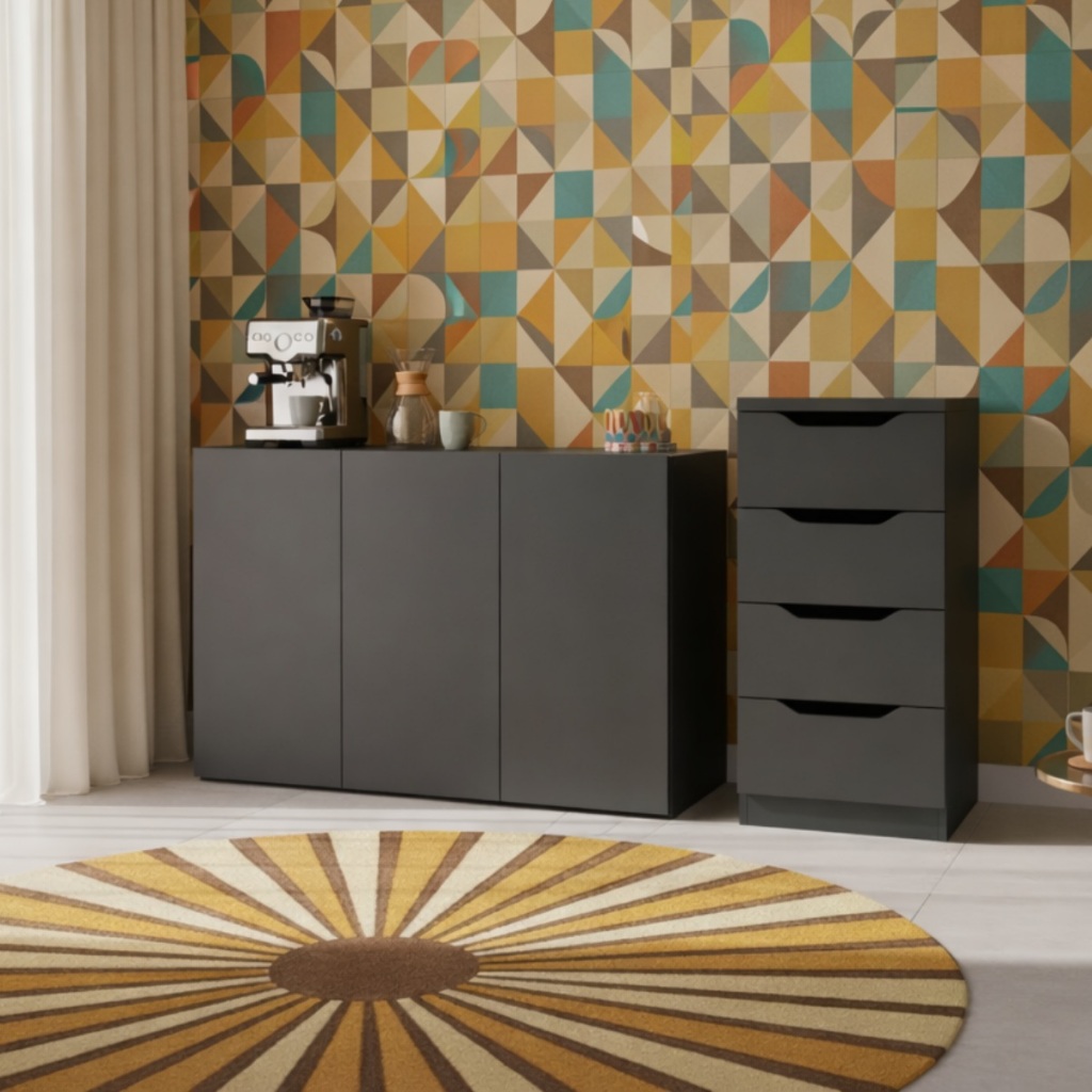 Conjunto para Organização com Buffet Aparador 3 Portas e Gaveteiro Multiuso