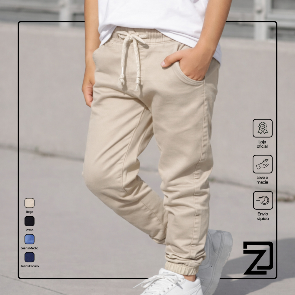 Calça Infantil Jogger Jeans Sarja Punho Elástico Menino em Oferta na Shopee