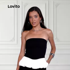 Lovito Top Sem Alcas Bicolor Branco e Preto Balone Festa Chic Moda Feminina BLB1286BRL1316