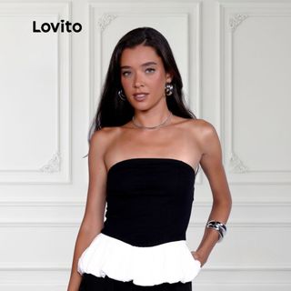Lovito Top Sem Alcas Bicolor Branco e Preto Balone Festa Chic Moda Feminina BLB1286BRL1316
