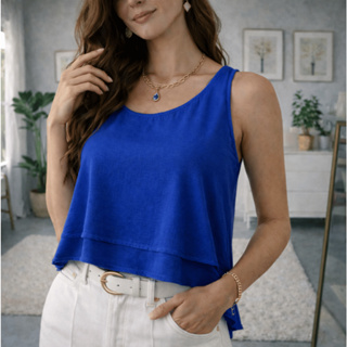 Blusa Feminina Estilosa Regata Camada Dupla Tecido Duna Plus Size Elegante Moda Blogueira em Oferta na Shopee