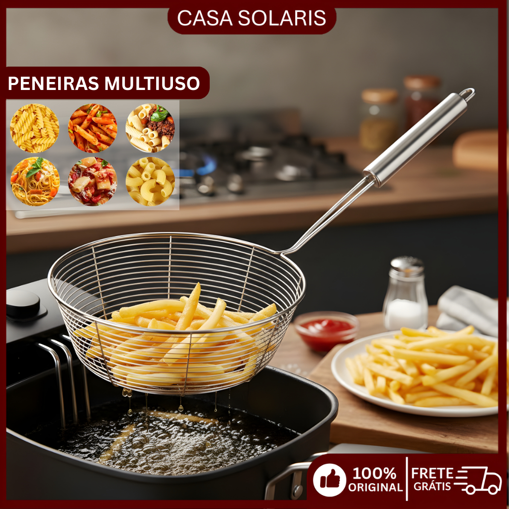Peneiras Aço Inox Peneira Cesto Escumadeira De Fritura,escumadeira Inox Vazada Fritura Batata Pastel em Oferta na Shopee