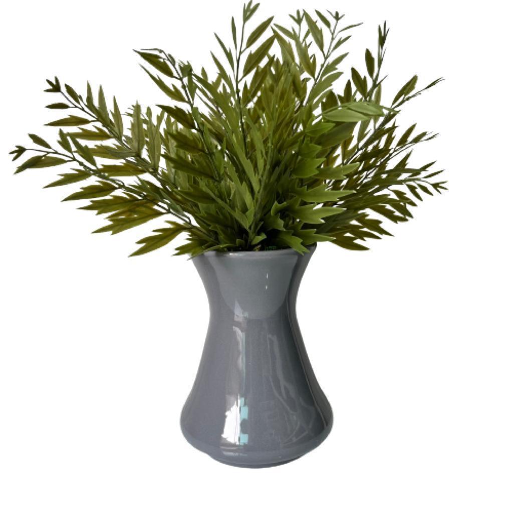 Vaso cinza cerâmica médio planta artificial centro de mesa sala quarto casa moderno aparador