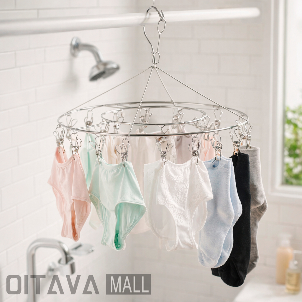 Varal Inox Dobrável Portátil com 20 Prendedores para Roupas Íntimas Meias Bebê Casa e Lavanderia
