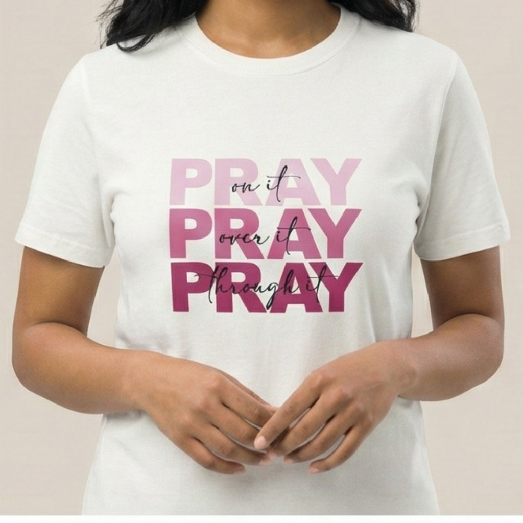Camiseta Blusa Feminina Tshirt 100% Algodão Estampa Pray Pray Pray em Oferta na Shopee