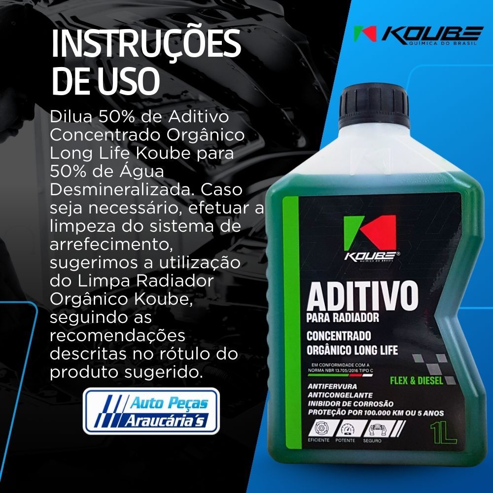 Aditivo para Radiador Orgânico Concentrado Long Life Verde Flex Diesel Koube - 1 Litro — imagem 2 de 2