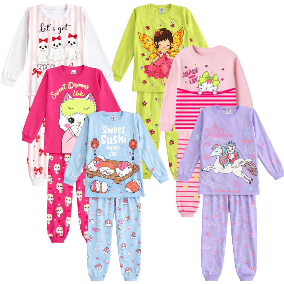 kit sortido 2 Pijama Bebê menina 100% algodão manga longa meia estação manga longa 2 conjuntos frio