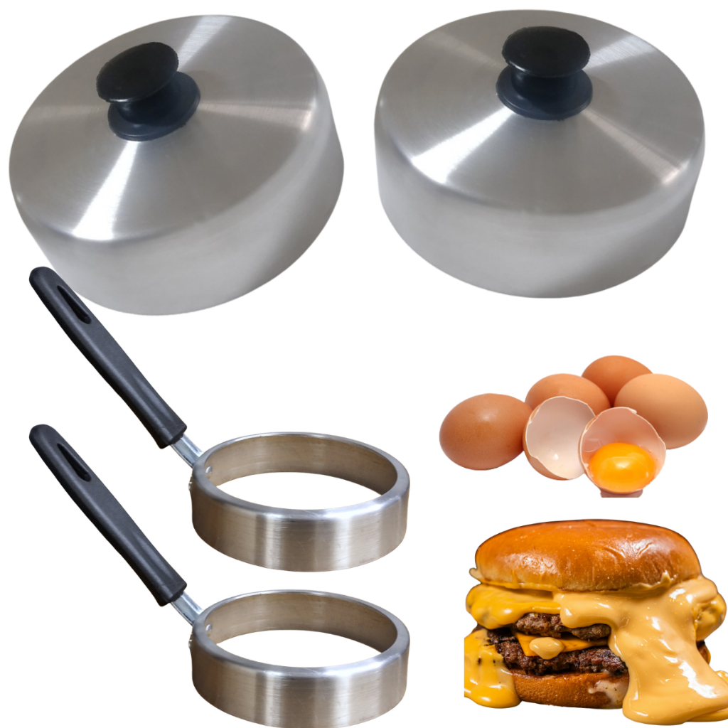 Abafador Tampa Hambúrguer Chapa Lanche 2 Modelador Fritar Aro Ovo Lanches Hambúrgueria