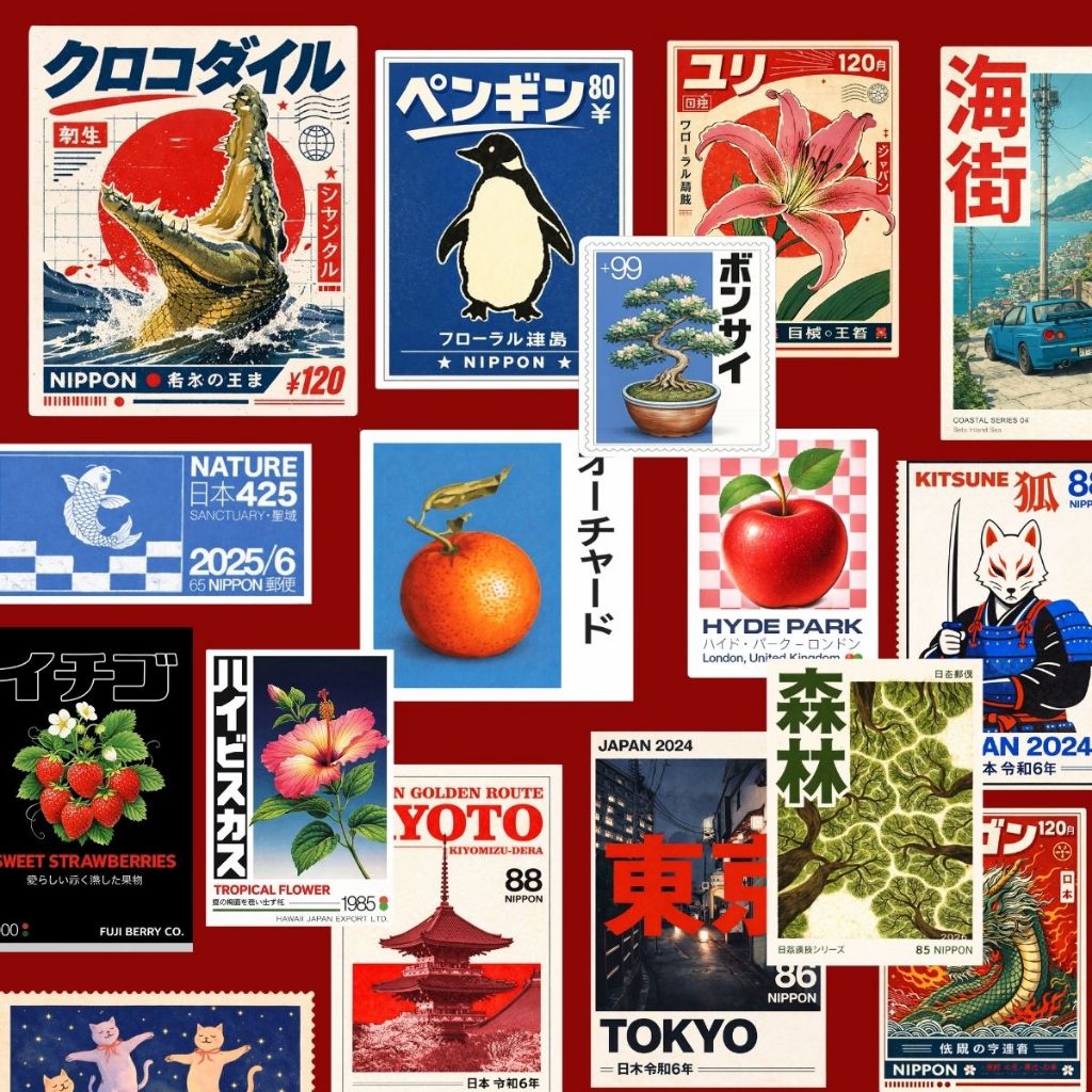 21 Adesivos Japanese Postage Stickers de Selos Postais À prova d'água Para Colagem e Personalização