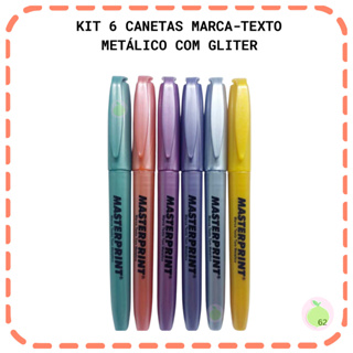 Kit 6 Marca Texto Metálico com Glitter Grifa Texto Estudo Escolar Escritório Universitário Brilhante Masterprint em Oferta na Shopee