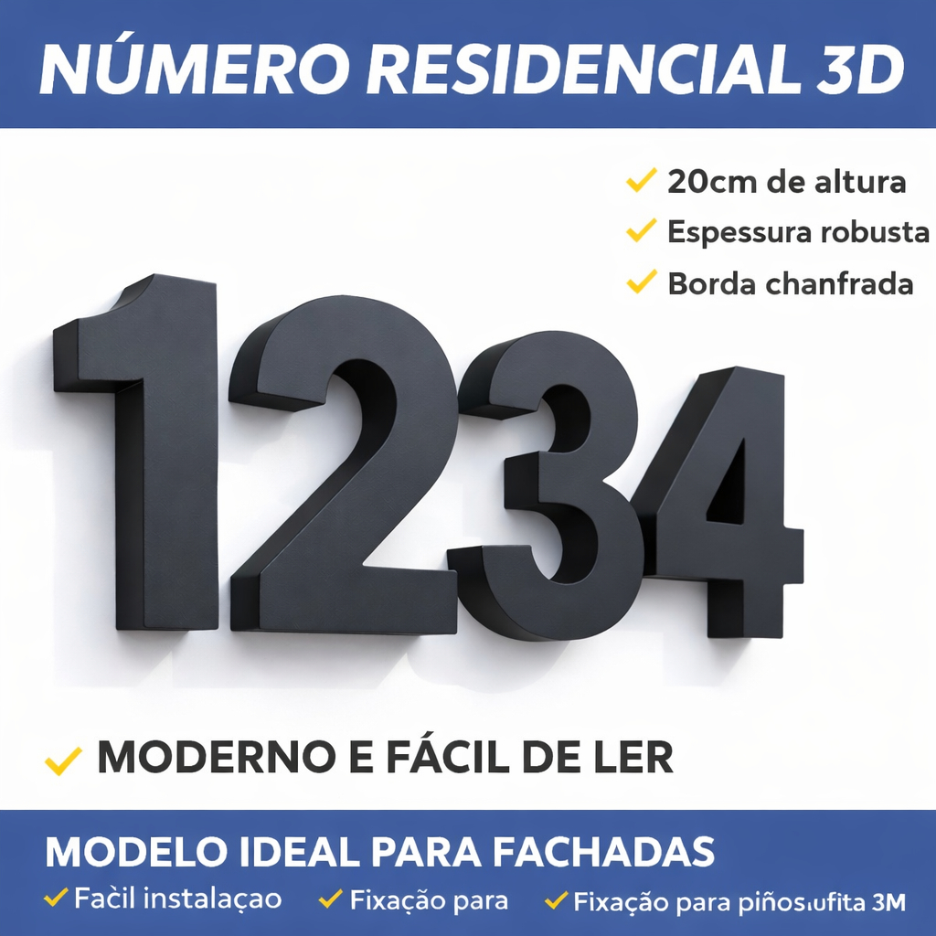 Números Residenciais 20CM Letras 3D Caixa Alta em Plástico Preto Cromado | Casa Comércio  Fachada Endereço