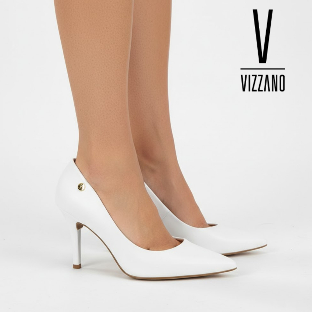 Scarpin Sapato Feminino Vizzano Salto Alto Fino Preto Branco Festa Original Confortável