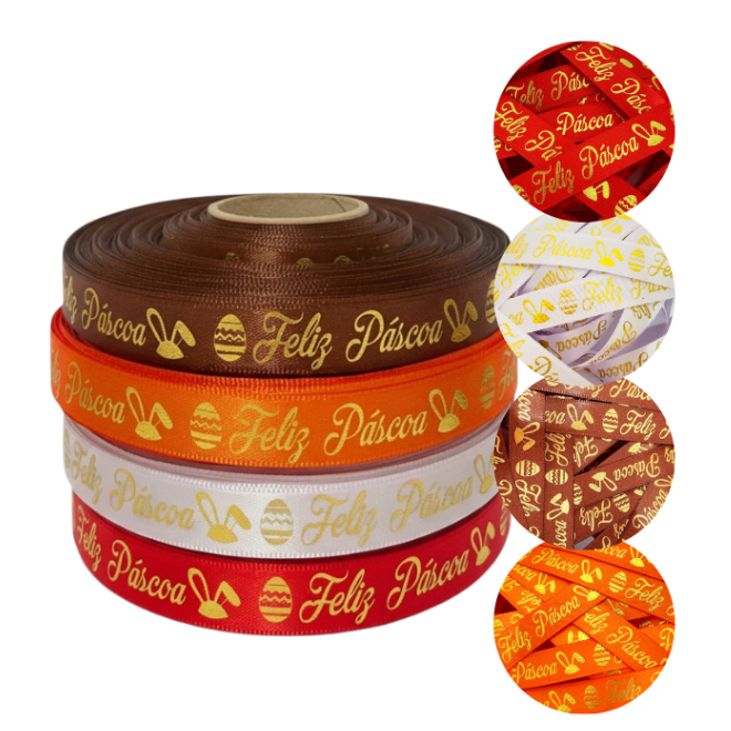 Fita de Cetim Feliz Páscoa 15mm Para Laços e Embalagem em Oferta na Shopee