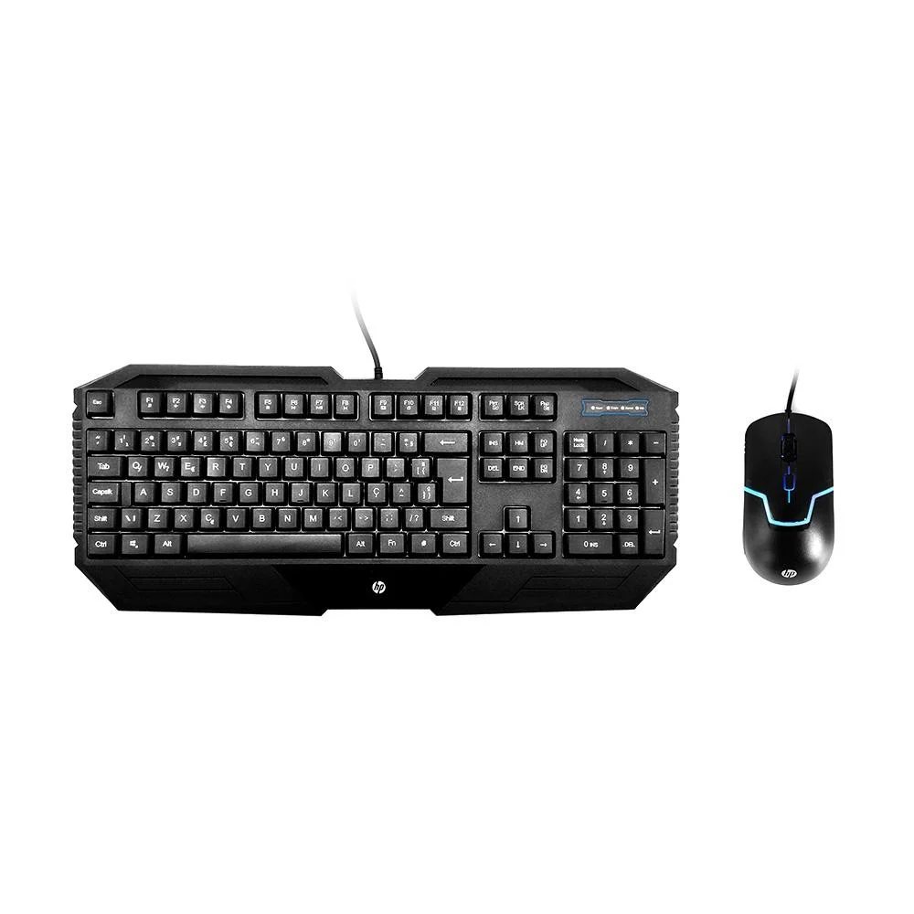 Kit Teclado e Mouse Gamer HP GK1000 USB Preto Padrão ABNT2 Design Ergonômico com LED