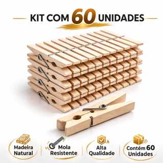 Prendedores de Roupas de Madeira Reforçados Kit com 60 Antideslizantes para Varal em Oferta na Shopee