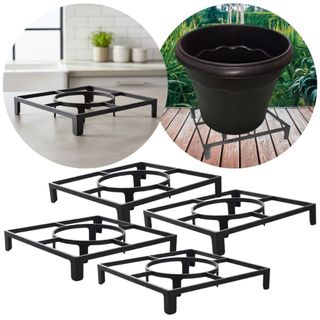 Kit 4 Suporte Para Vaso De Plantas Rasteiro Plástico Quadrado Tamanho 01 Preto Nutriplan - Promoção!