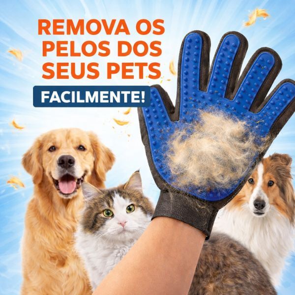 Luva Escova Pet Tira Pelos Nano Magnética  Remove Pelos de Gatos e Cachorros com Facilidade