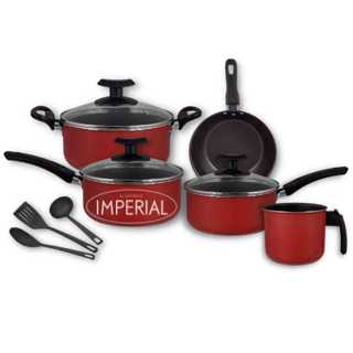 Jogo 8 Peças Panelas Teflon Antiaderente Frigideira Fervedor Caçarola Talheres Kit Tampa De Vidro em Oferta na Shopee