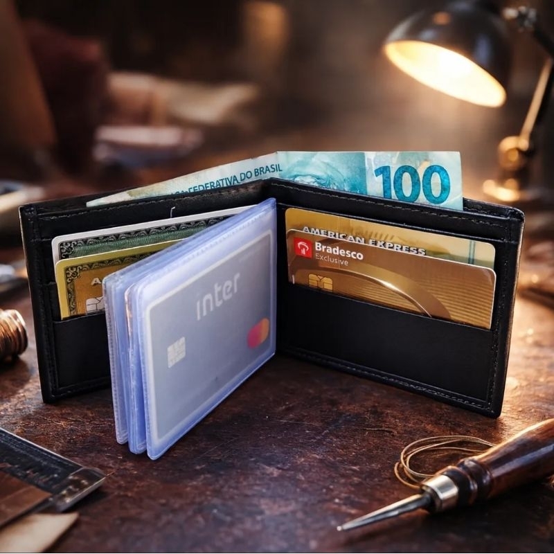 Carteira Masculina Slim Couro Genuíno Confortavel Completa – Para Dinheiro, Cartões e CNH em Oferta na Shopee