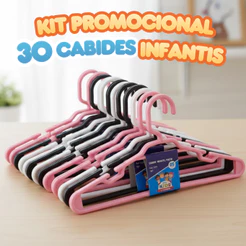 Kit 30 Cabides Infantil Plástico Resistente Rosa