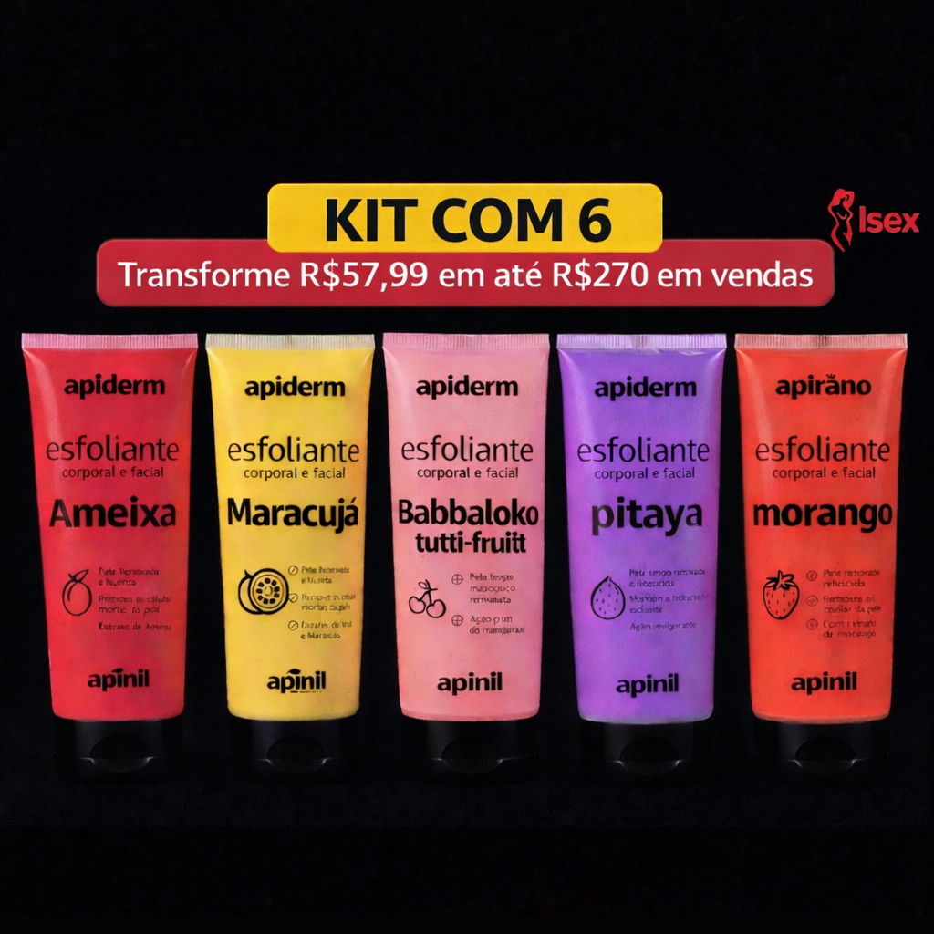Kit com 6 Esfoliante Facial e Corporal Sortidos 190g Apinil - Atacado para Revenda