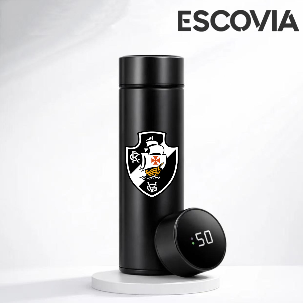 Garrafa Térmica Aço Inoxidavel Time de Futebol Vasco com Medidor De Temperatura Digital 500ml em Oferta na Shopee