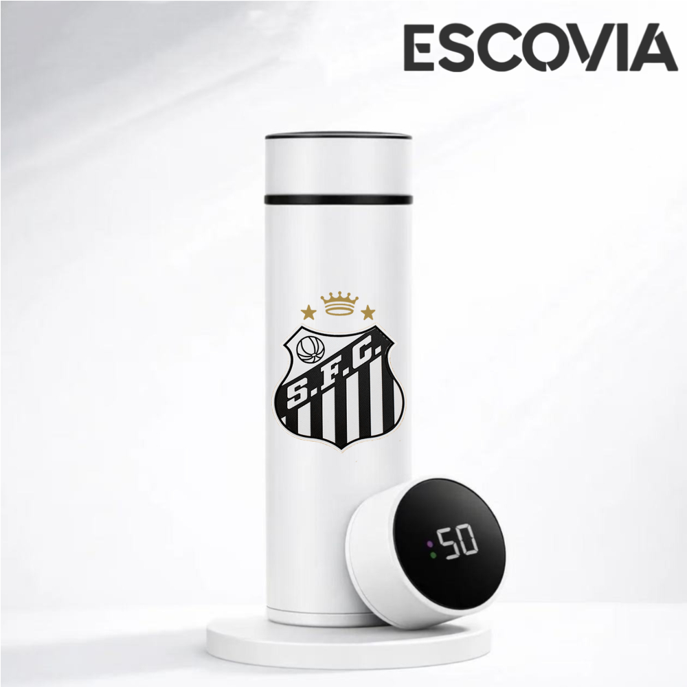 Garrafa Térmica Aço Inoxidavel Time de Futebol Santos com Medidor De Temperatura Digital 500ml em Oferta na Shopee
