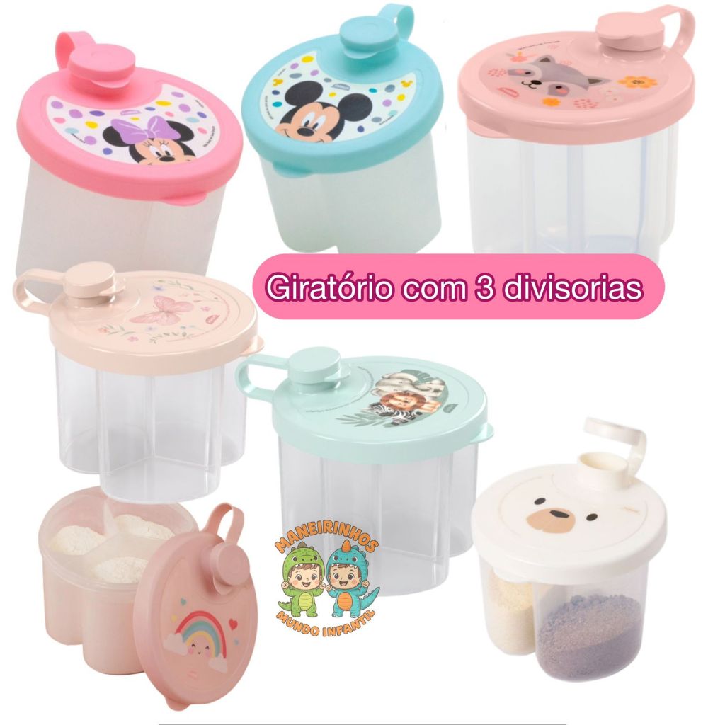 Dosador de Leite em Pó Fórmula Infantil com 3 Divisórias Pote Plasútil Bebê MENINO MENINA DISNEY MICKEY MINNIE ENXOVAL em Oferta na Shopee