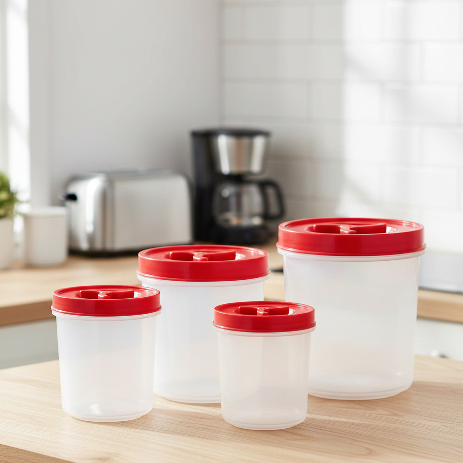 Conjunto 4 Potes Mantimentos Redondos Tampa Rosca Transparente Plástico Organização