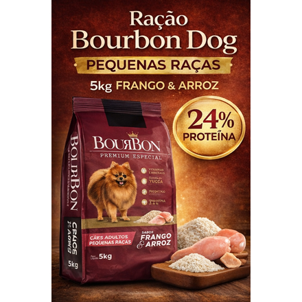 Ração Bourbon Dog 5kg Pequenas Raças Frango e Arroz 24% Proteína Adultos