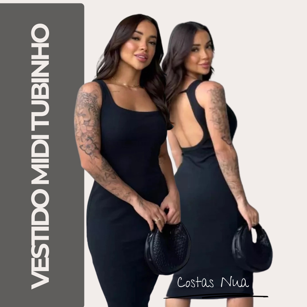 Vestido Midi Tubinho Canelado Costas Nuas Sexy Colado Modelador Moda Gringa Alça Fina Confortável em Oferta na Shopee