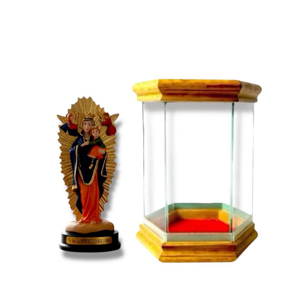 Imagem Nossa Senhora Do Perpetuo Socorro Resina 15cm com Oratório de Vidro