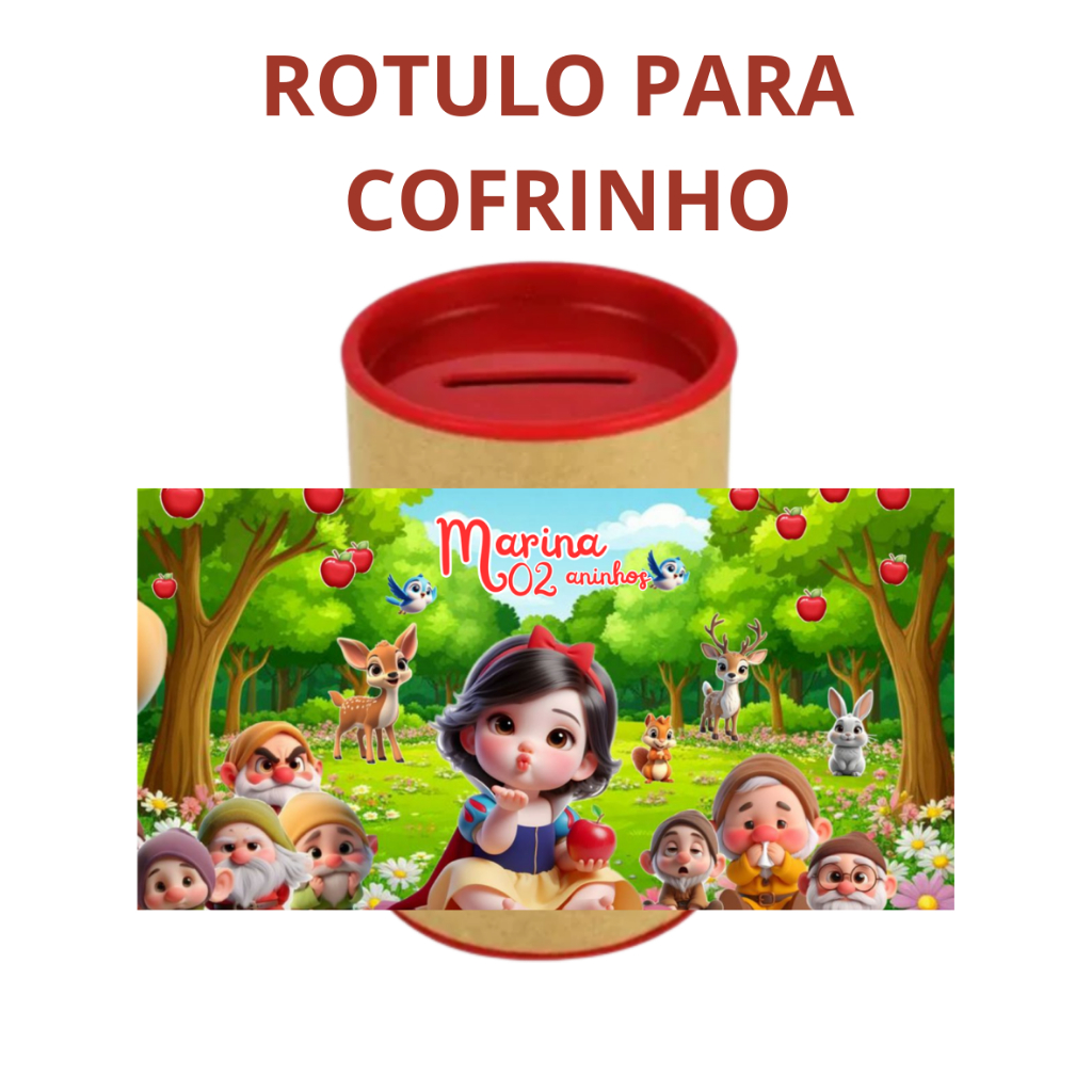 Rótulo Adesivo para personalizar cofrinho Branca de Neve (Lembrancinha aniversario)