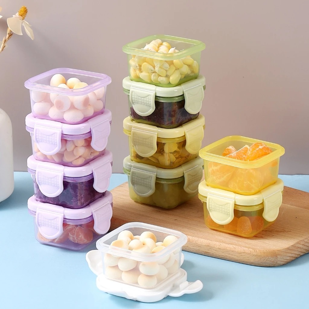 Kit com 8 Mini Potes para Congelar Papinha com Tampa Hermética 🍼 Porta Leite em Pó | Potes para Frutas e Lanches